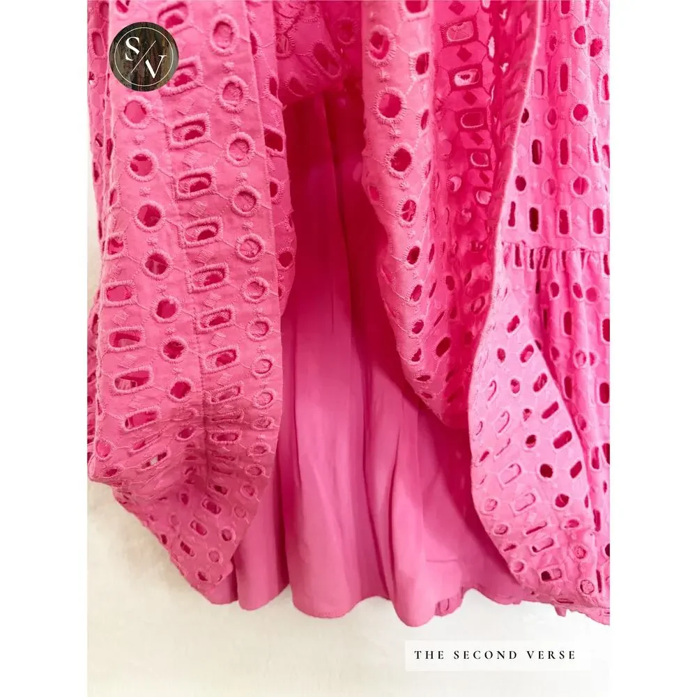 Anthropologie The Somerset Pink Maxi Dress Eyelet Wedding Guest Size Large - Picture 6 of 11